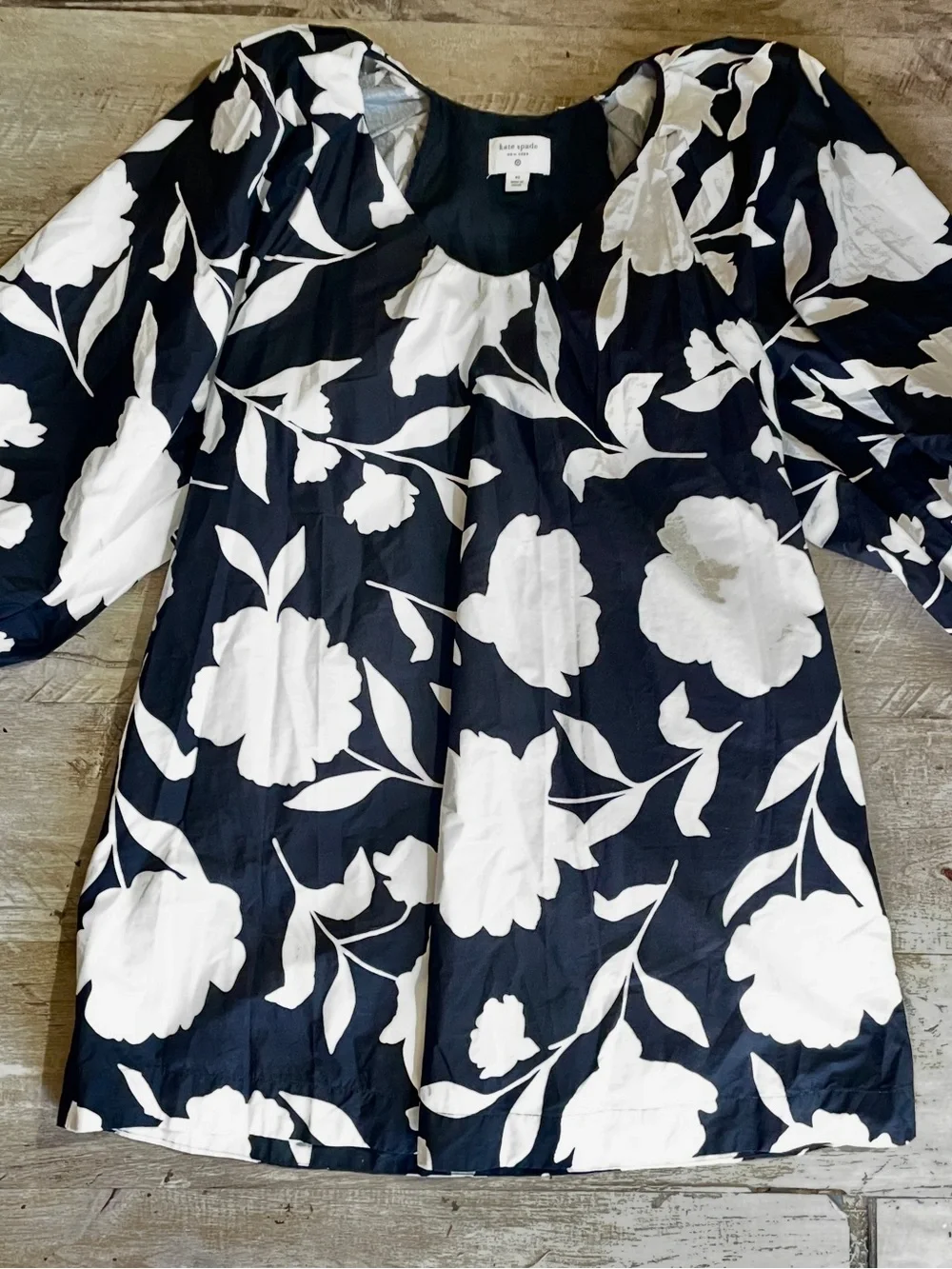 Kate Spade XS Black White Floral Mod 60s Retro Cotton Mini Shift Dress